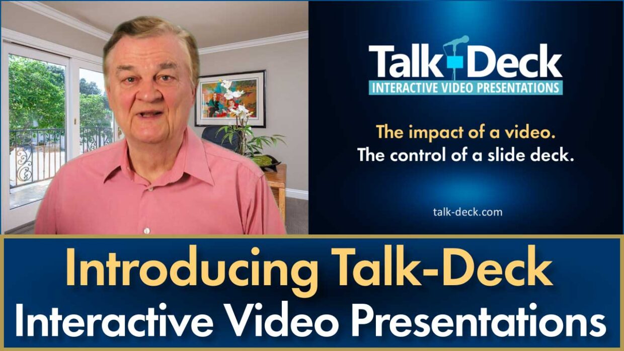 Feature image linking to Talk-Deck’s front page presentation—discover how interactive video presentations combine the impact of video with the control of a slide deck.