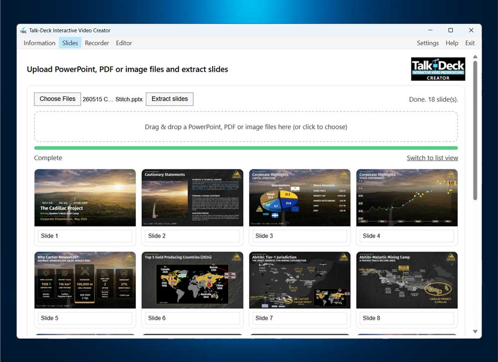 Upload your slides to Talk-Deck Creator